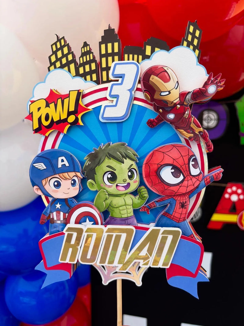 Marvel Avengers Superhero Cake Topper | Personalized Superhero Birthday Party Decor