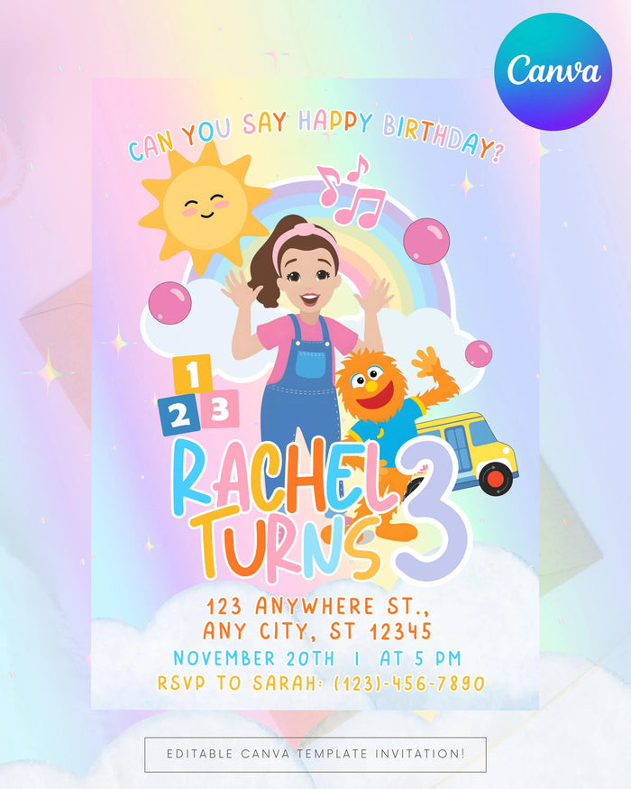 Editable Ms. Rachel Invitation | Kids Birthday Invitation | Digital Template