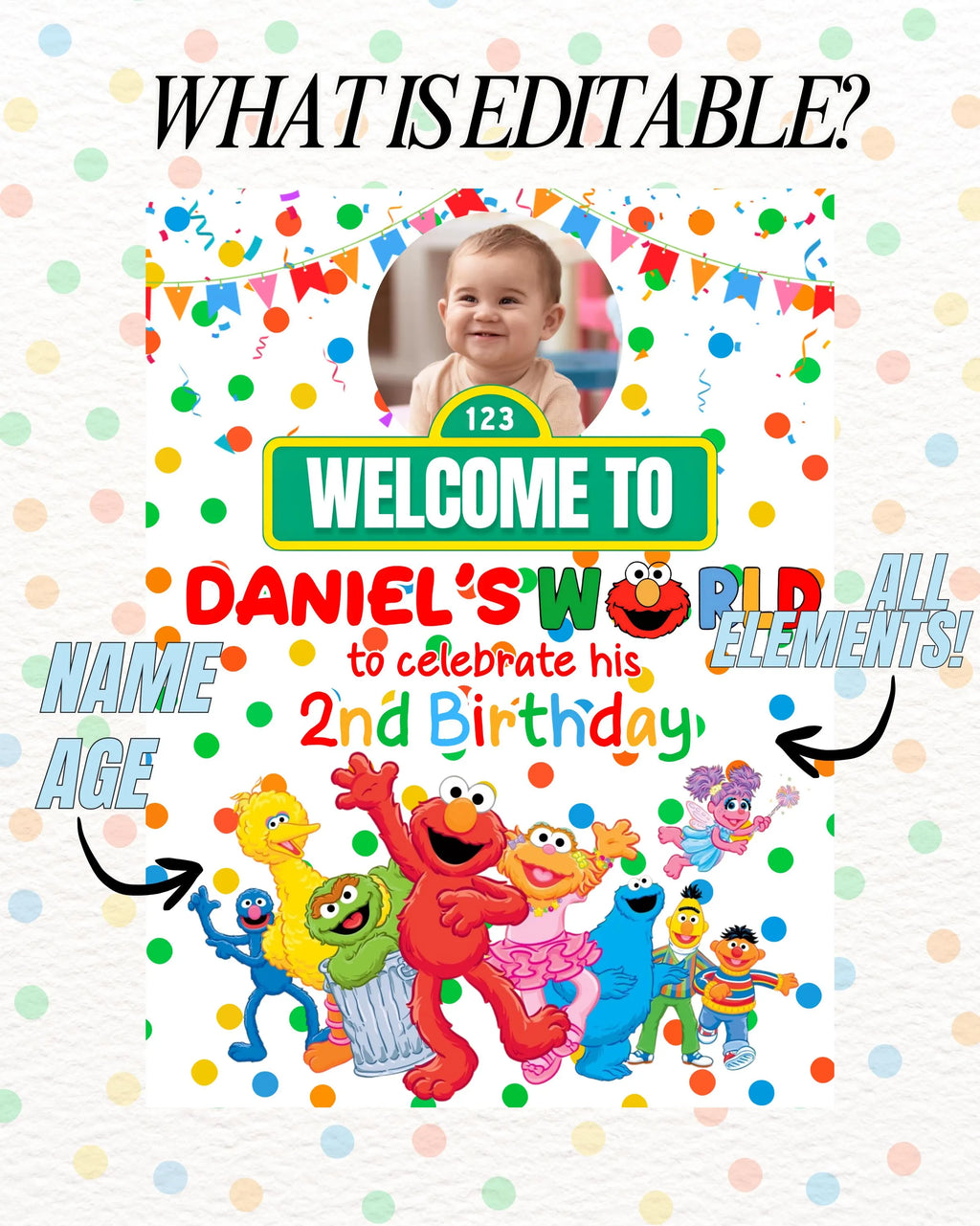 Editable Sesame Street Welcome Birthday Sign | Toddler Birthday Decor | Editable Canva Sign