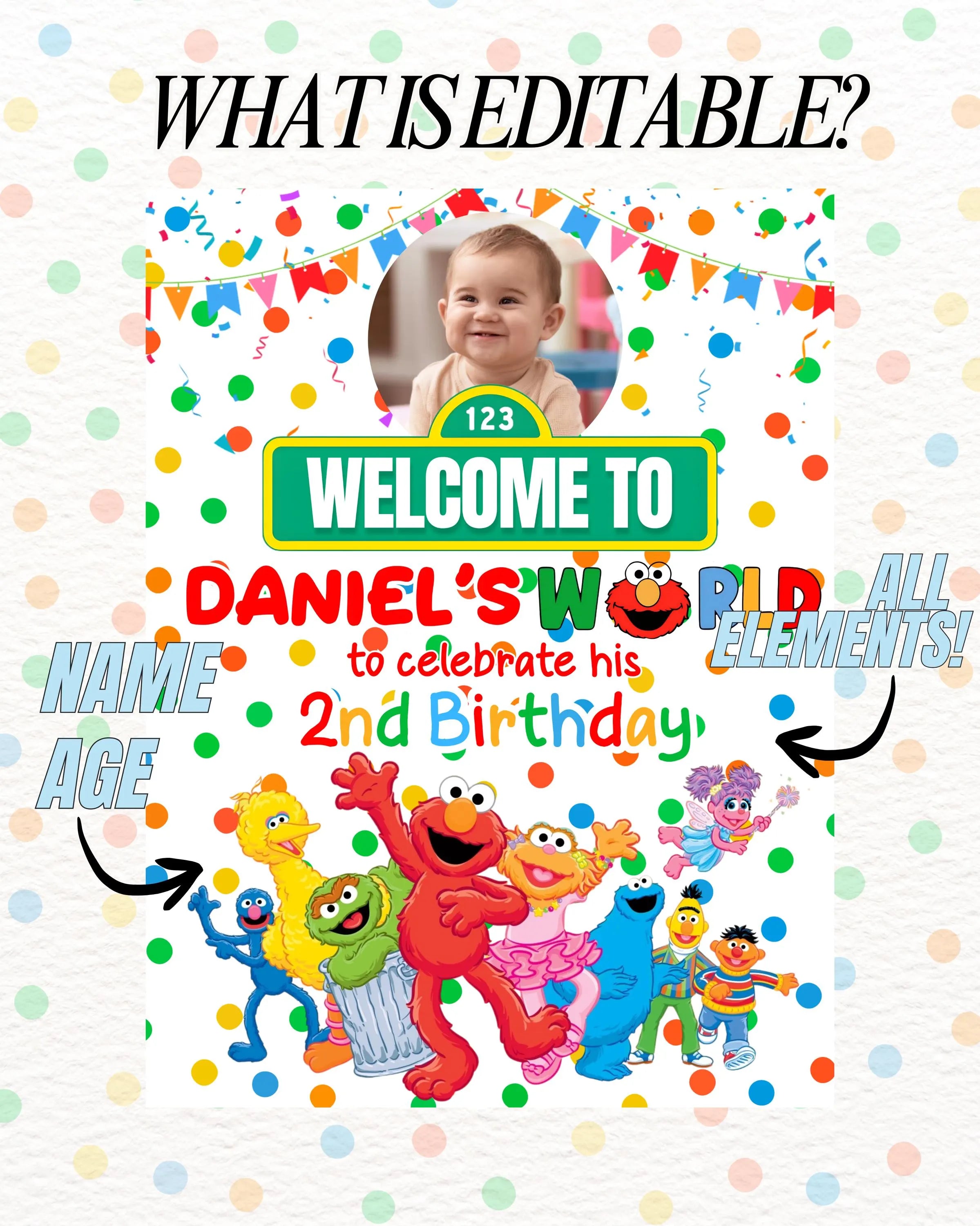 Editable Sesame Street Welcome Birthday Sign | Toddler Birthday Decor | Editable Canva Sign