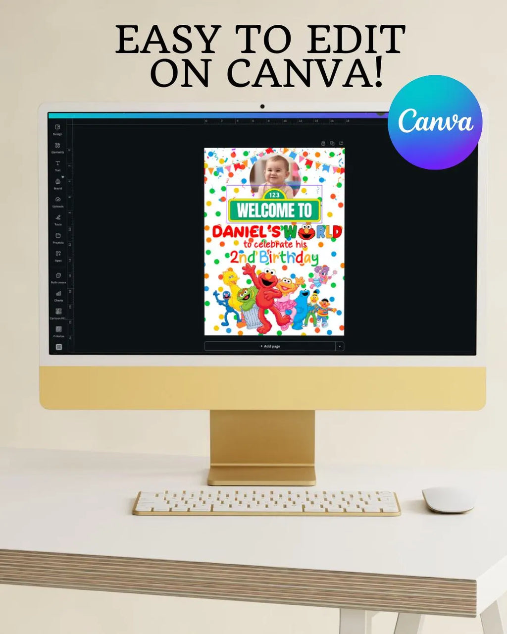 Editable Sesame Street Welcome Birthday Sign | Toddler Birthday Decor | Editable Canva Sign