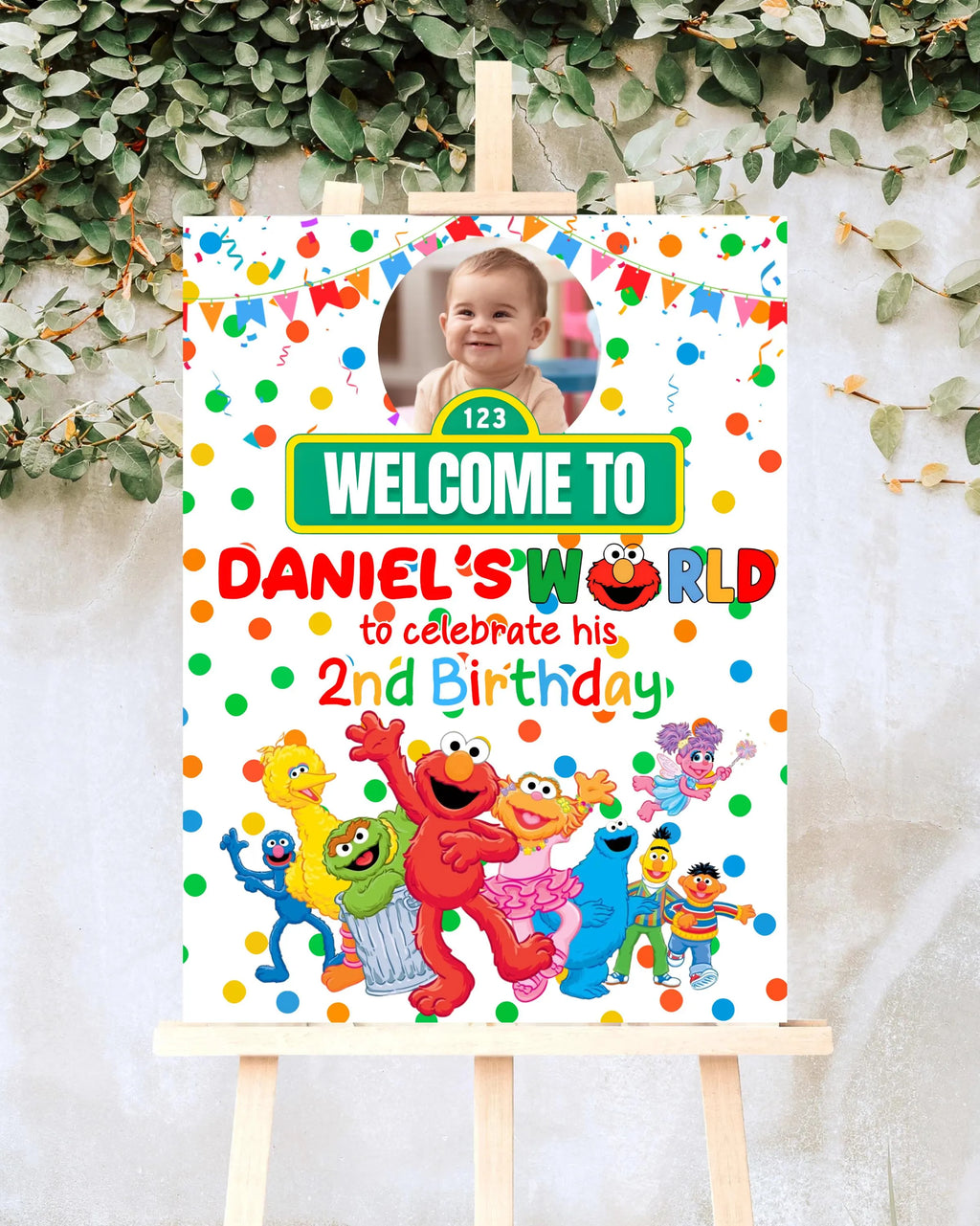 Editable Sesame Street Welcome Birthday Sign | Toddler Birthday Decor | Editable Canva Sign