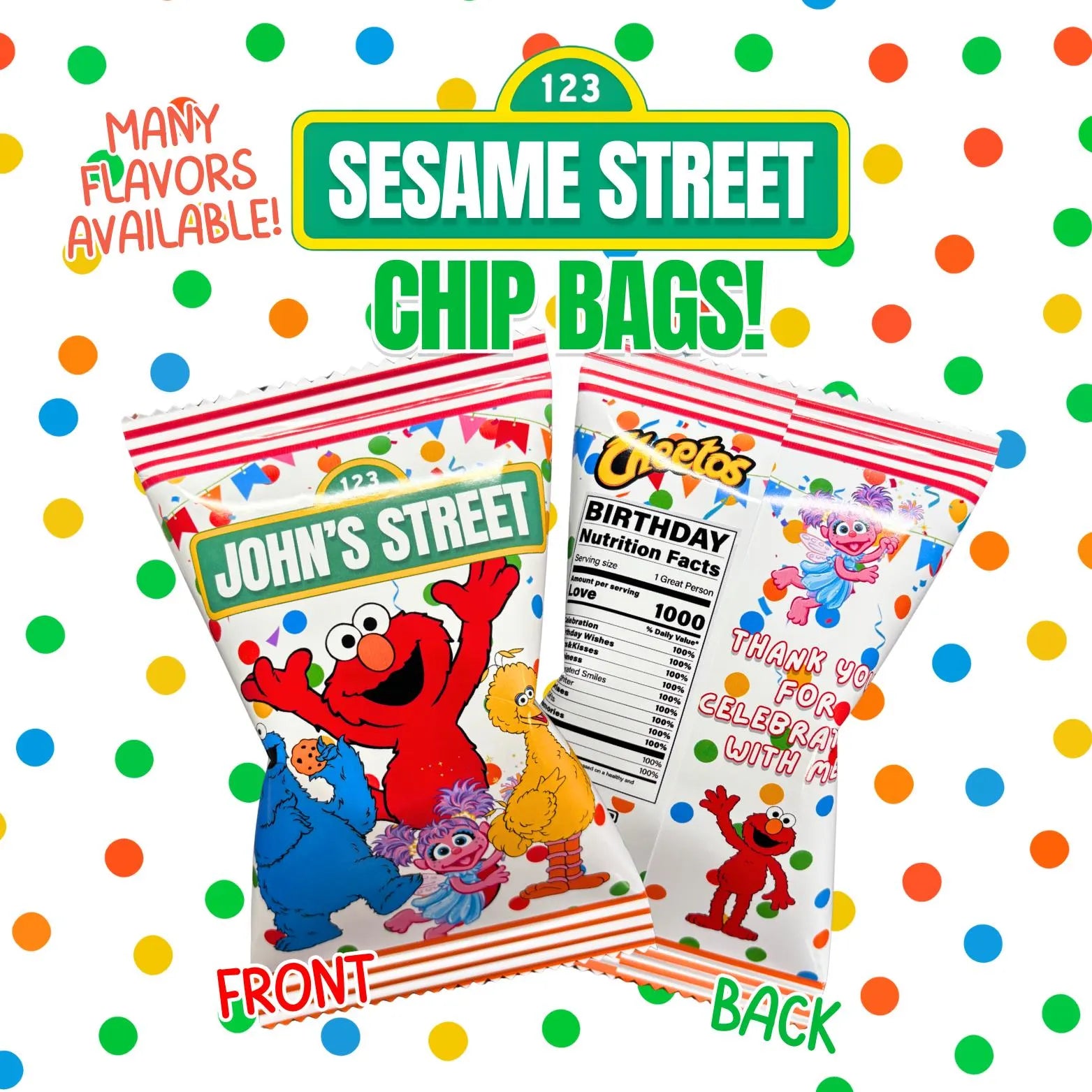 Sesame Street Chip Bags | Personalized Birthday Party Favor