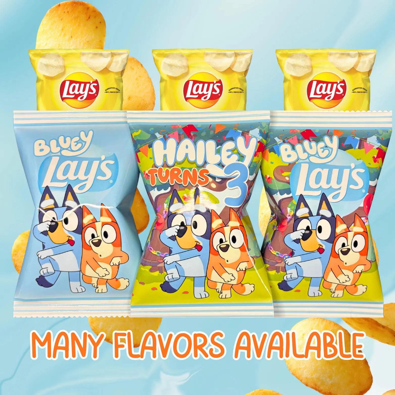 Bluey Blue Dog Birthday Chip Bags - Personalized Birthday Party Favor